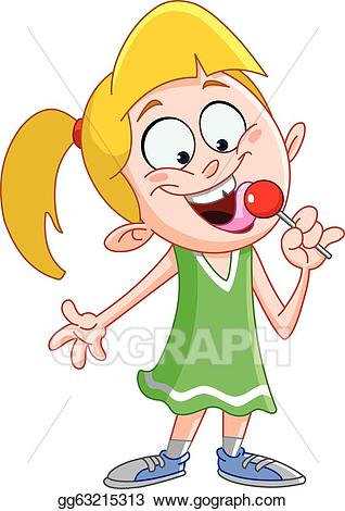Vector illustration girl licking. Lollipop clipart kid