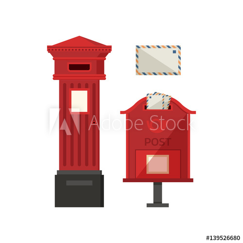 Red postbox vector illustration. London clipart post london box