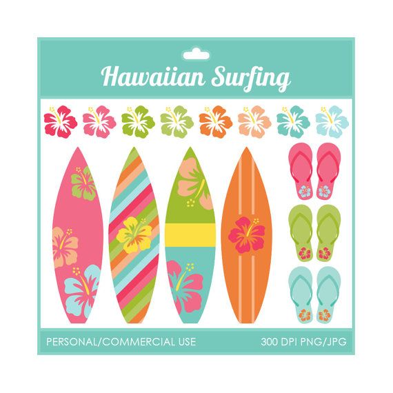 Hawaiian digital clip art. Luau clipart surfing