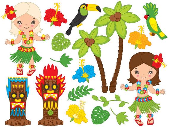 Hawaii girl digital hula. Luau clipart vector