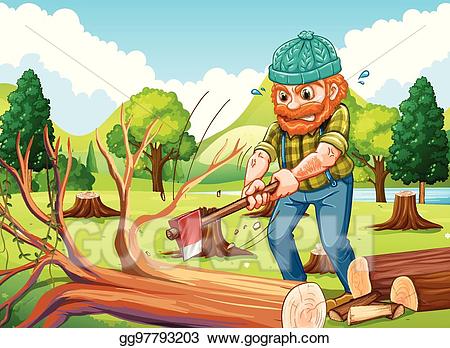 Lumberjack clipart tree removal. Vector scene with chopping