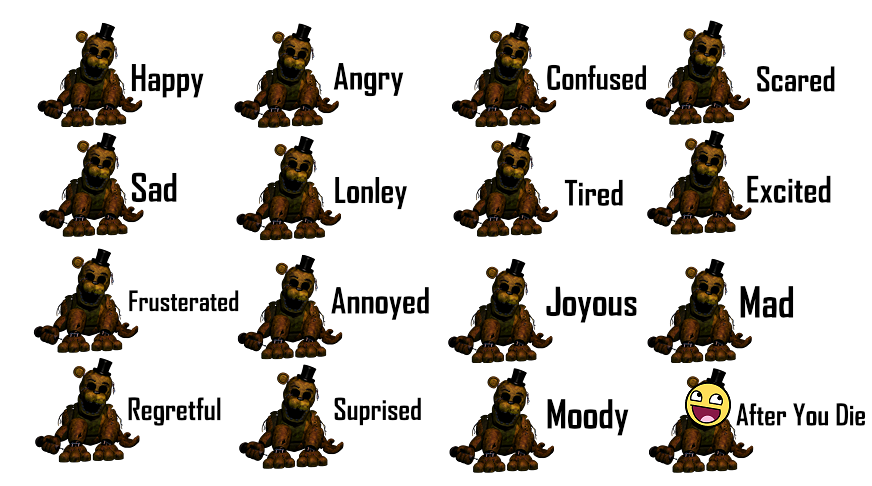 Golden freddy emotions . Mad clipart moody