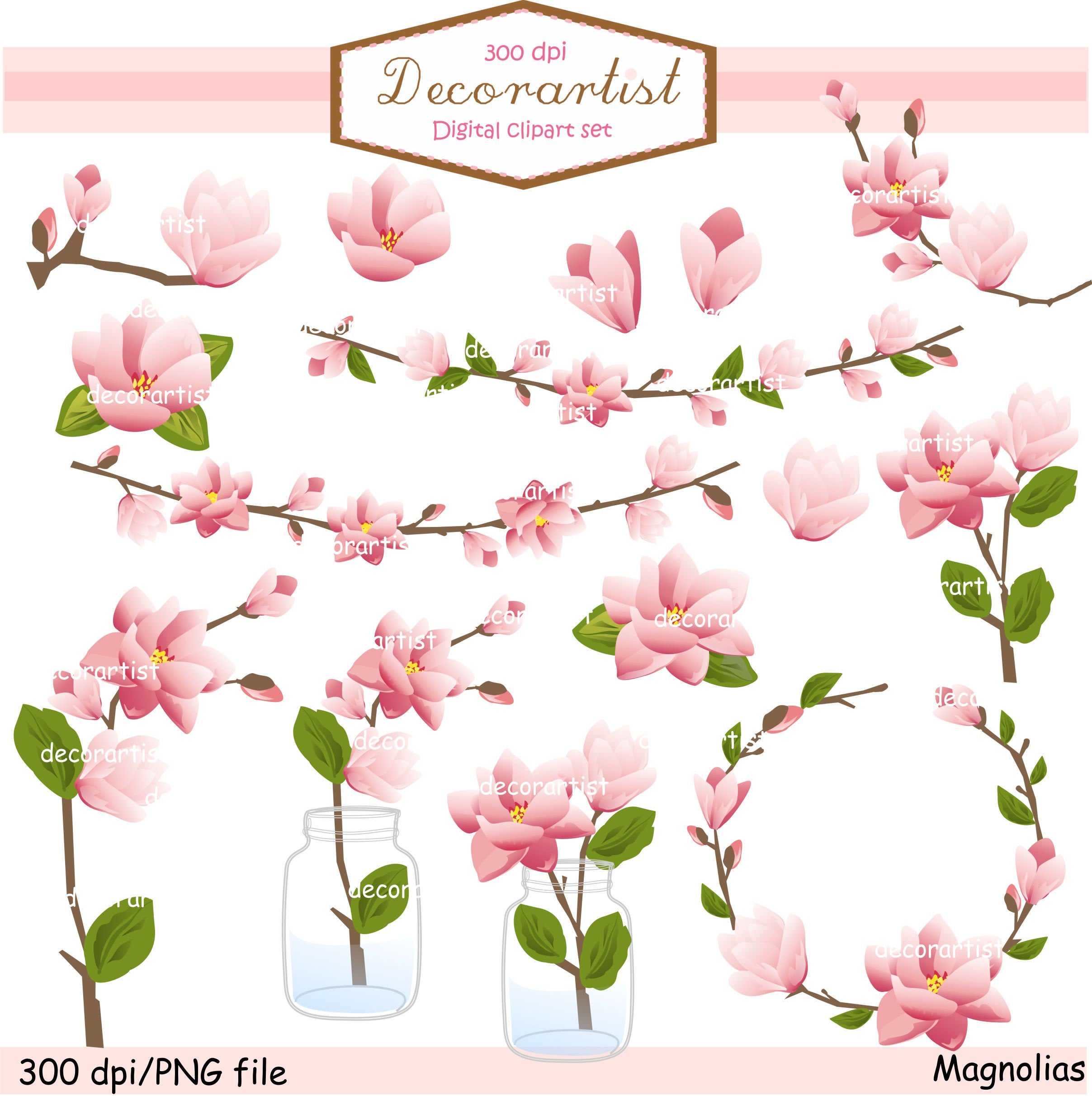 Flowers clip art border. Magnolia clipart pink magnolia