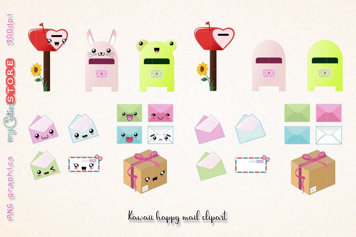 Mailbox clipart cute. Kawaii happy mail graphics