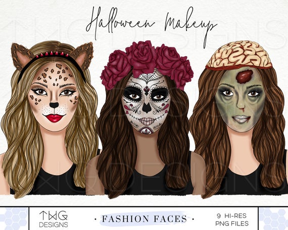 Fashion illustration clip art. Makeup clipart halloween