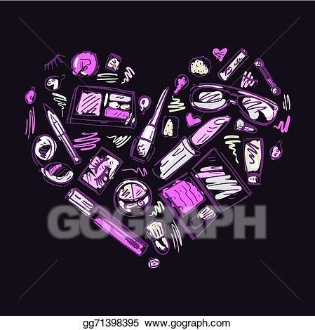 Vector illustration of products. Makeup clipart heart