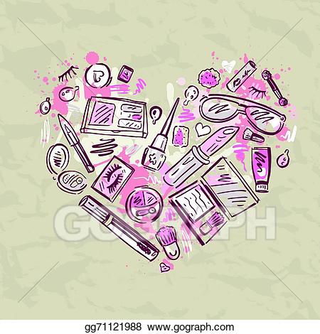 Makeup clipart heart. Vector illustration of products