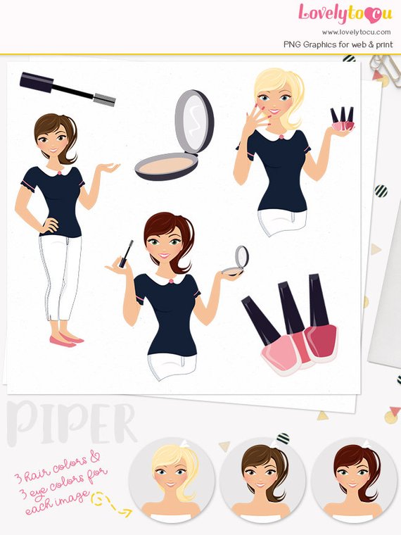 Woman character beauty set. Makeup clipart wedding hair