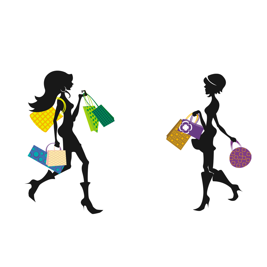 Mall clipart man. Shopping woman silhouette at