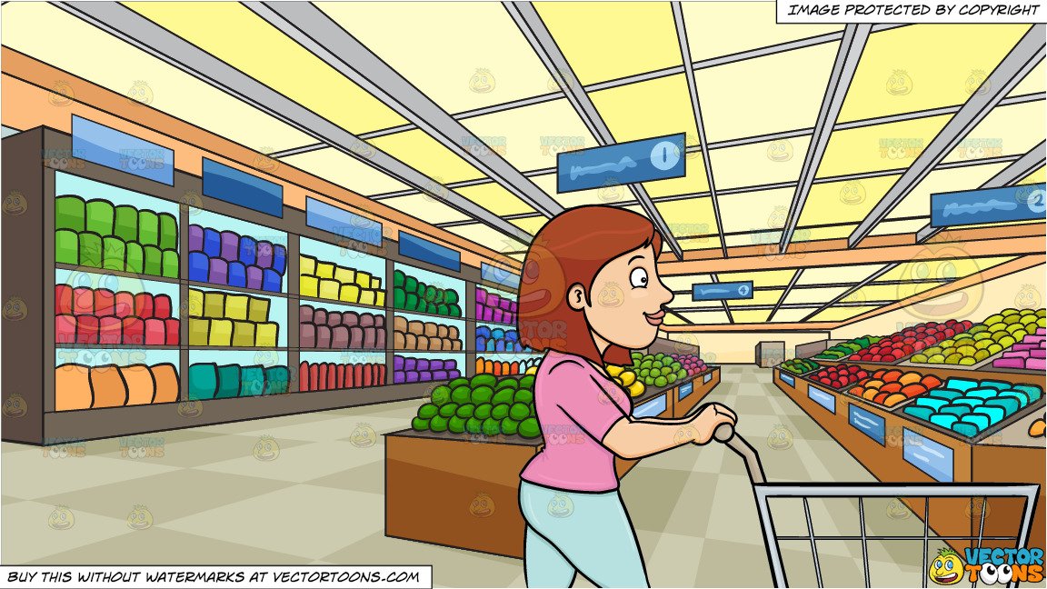 A woman pushing shopping. Mall clipart vegetable store