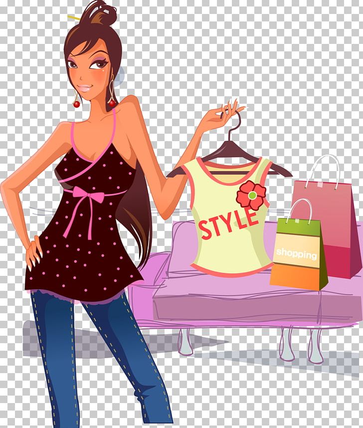 Shopping girl png cartoon. Mall clipart woman