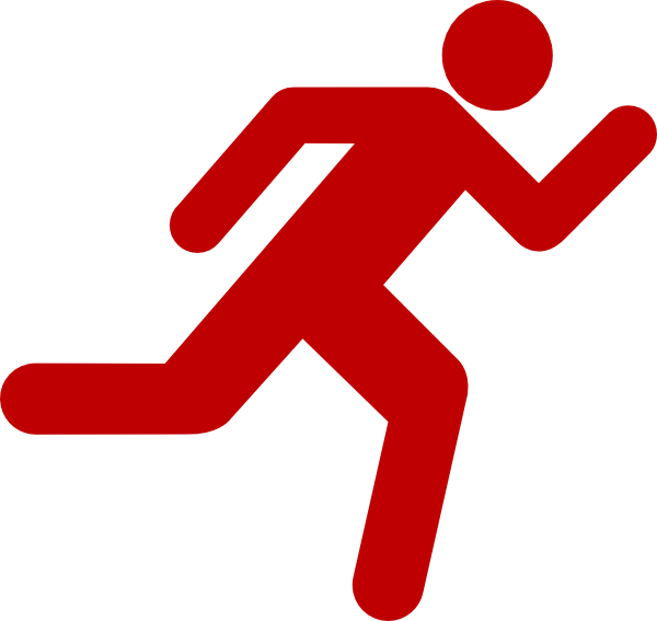 Red running icon on. Runner clipart symbol