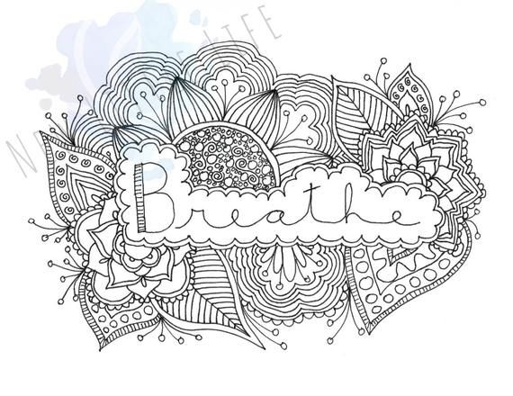 Breathe coloring page digital. Mandala clipart affirmation