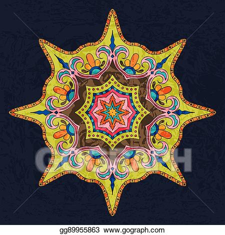 Mandala clipart bright. Vector colored oriental decoration