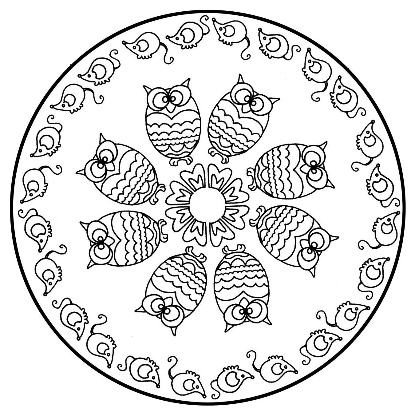 Mandala clipart circle middle. Cute owls mandalas with