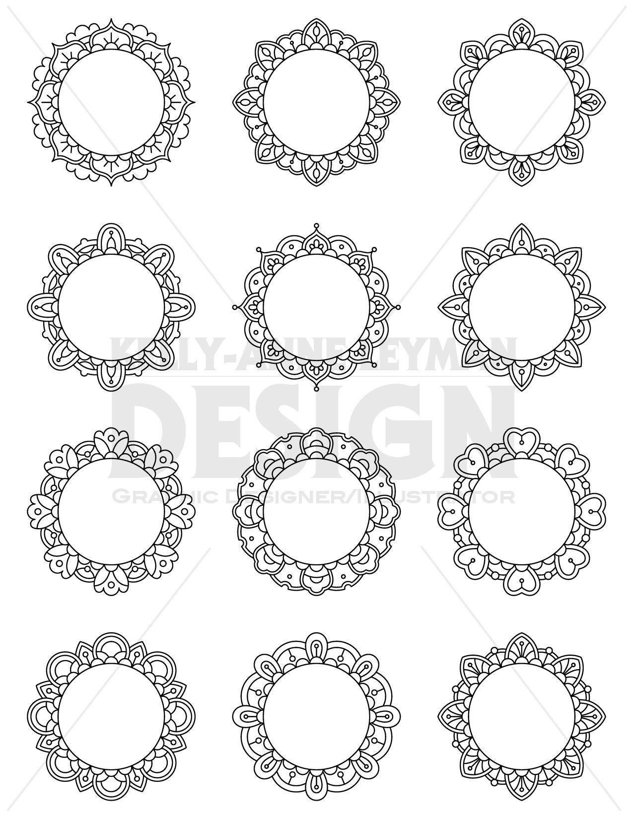 Mandala clipart frame. Circle frames digital labels