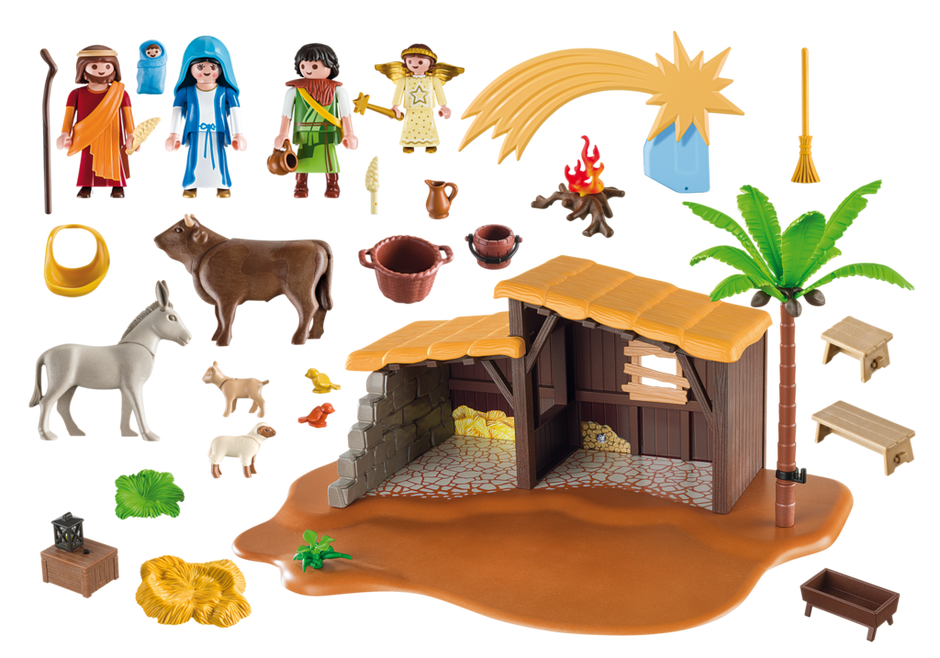Manger clipart children's. Playmobil christmas nativity stable