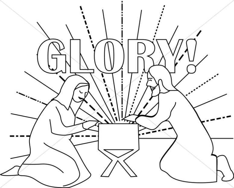 Glory baby jesus in. Manger clipart hand drawn