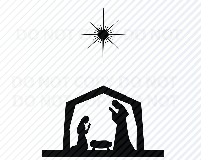 Christmas nativity svg silhouette. Manger clipart light jesus