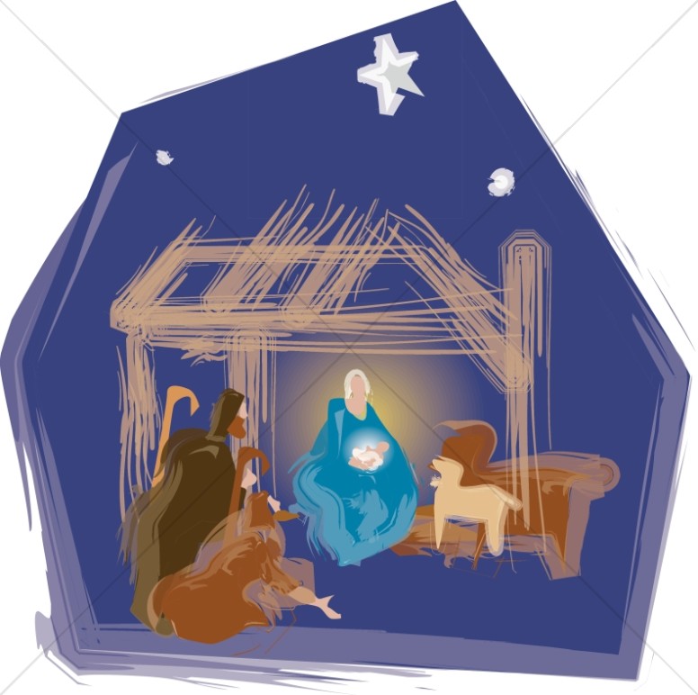 Nativity clipart stable. Scene with animals manger