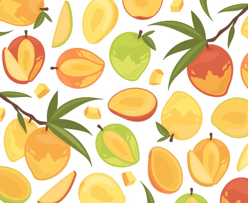 Illustrations garden tropical summer. Mango clipart different fruit