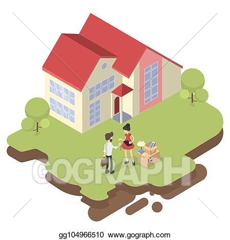 Vector illustration woman stock. Mansion clipart buying house