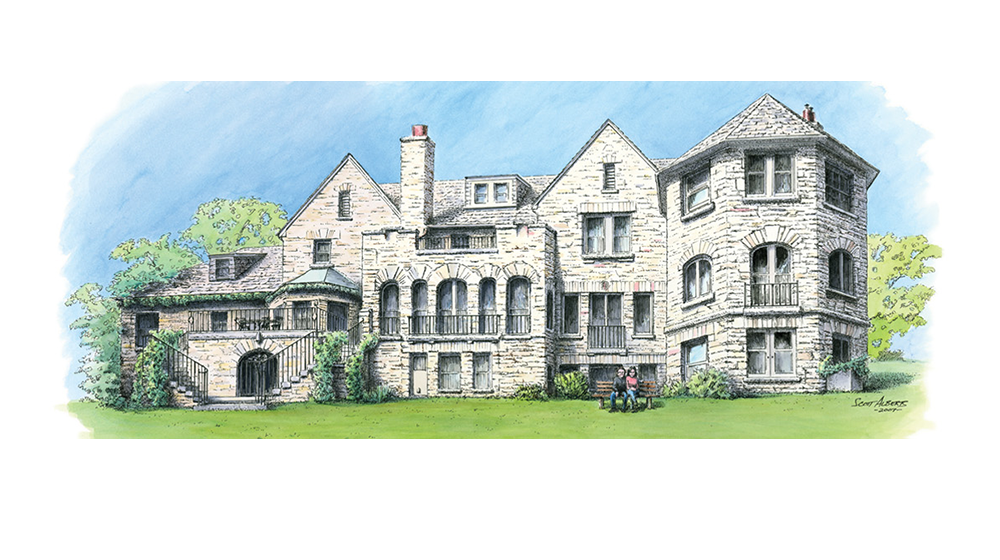 Manor art painting villa. Mansion clipart house lawn