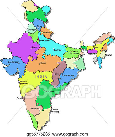 Vector art color india. Map clipart