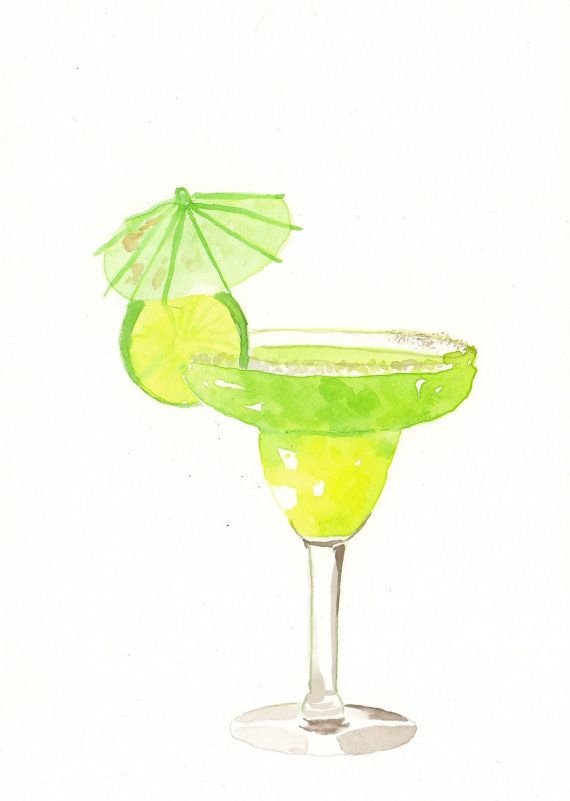 Margarita clipart watercolor. Original painting green cocktail
