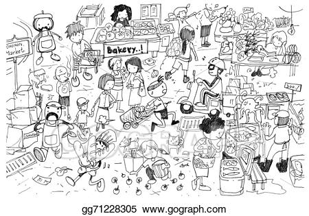 Stock illustrations black and. Market clipart line art