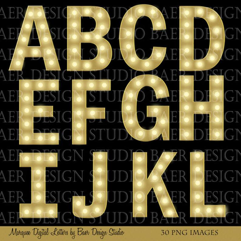 Letters digital fonts gold. Marquee clipart marque