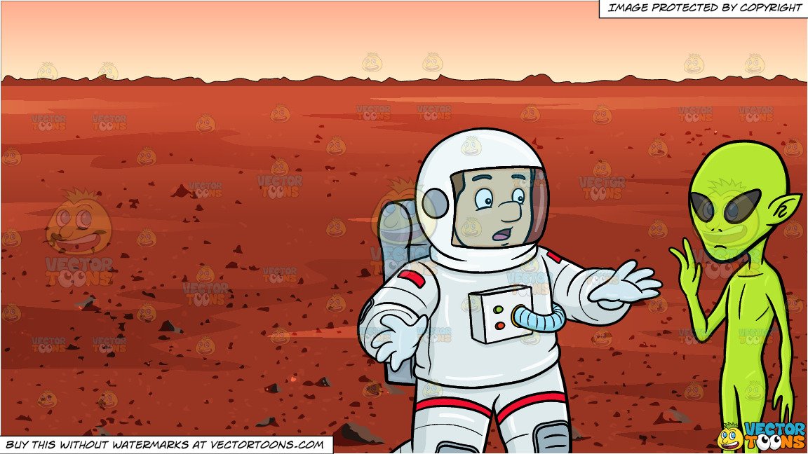 Mars clipart backdrop. A male astronaut shocked