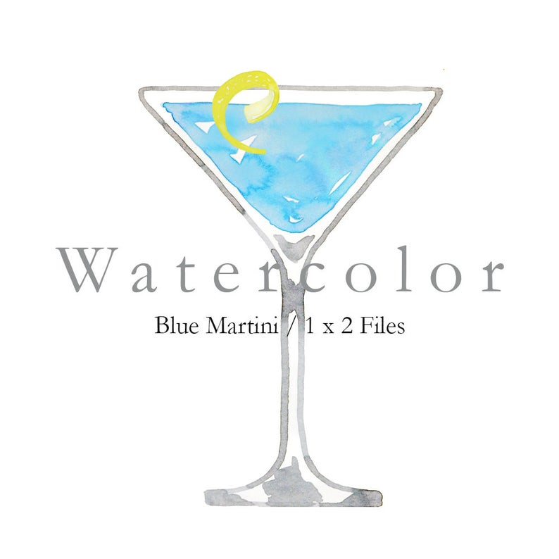 Martini clipart blue cocktail. Watercolor deep sea heaven