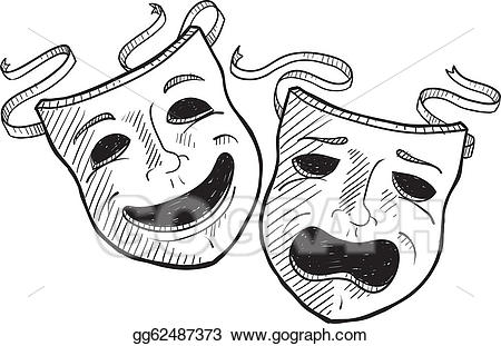 Mask clipart drama. Vector masks sketch illustration