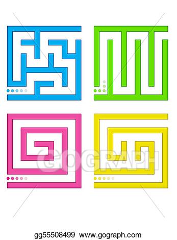 Maze clipart colored. Eps vector set of