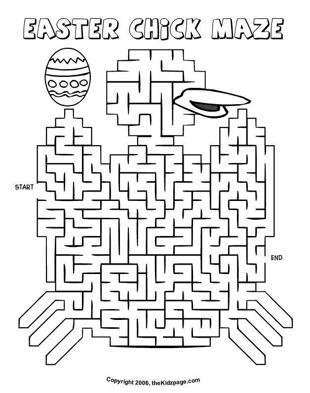 Easter chick free pages. Maze clipart coloring sheet