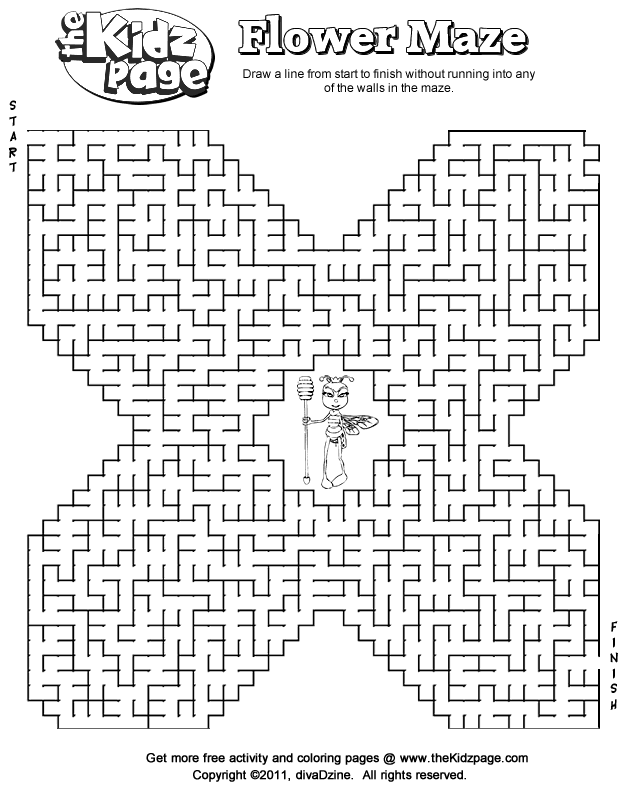 Maze clipart coloring sheet. Printable flower free pages