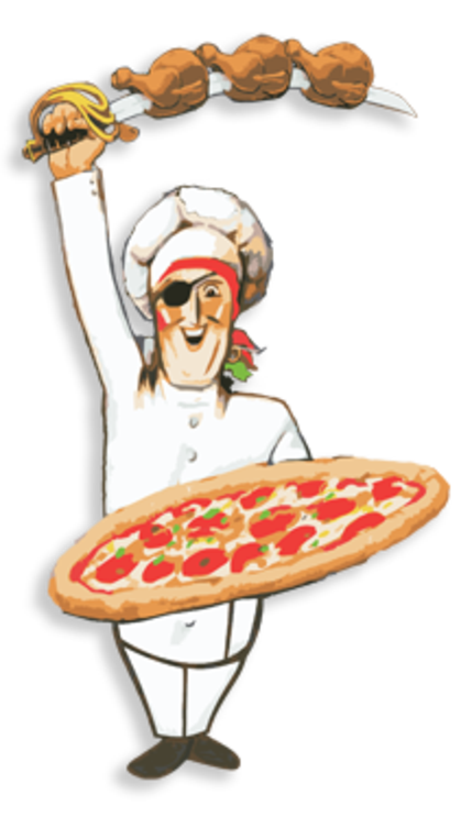 Piraat pizzeria and rotisserie. Meal clipart college food