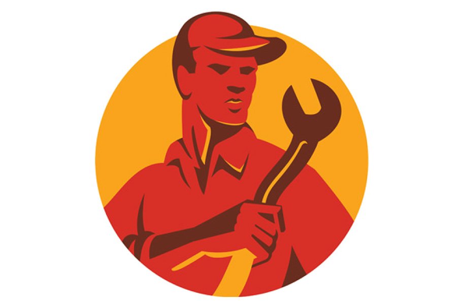 Mechanic clipart tradesman. Worker with wrenc 