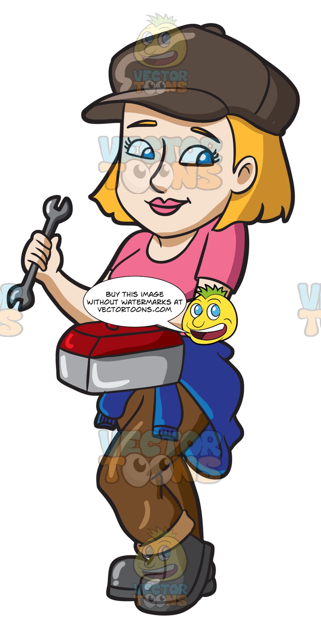 A cute female car. Mechanic clipart vectortoons