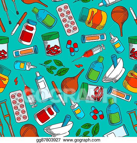Medical clipart wallpaper. Vector medications seamless background