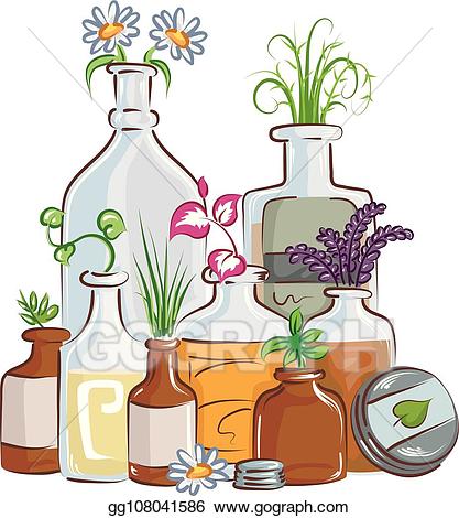 Medicine clipart plant clipart. Vector illustration bottles herbal