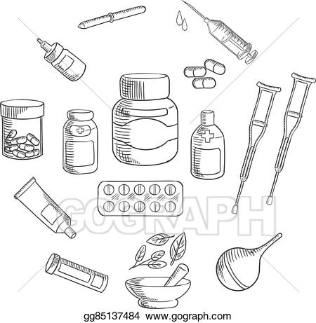 Eps illustration and pharmacy. Medicine clipart sketch