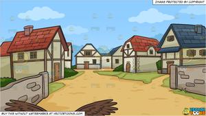 A soaring bald eagle. Medieval clipart medieval town