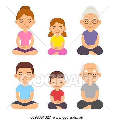 Meditation clipart childrens. Vector stock family meditating