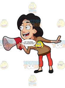 Megaphone clipart say something. A friendly woman saying
