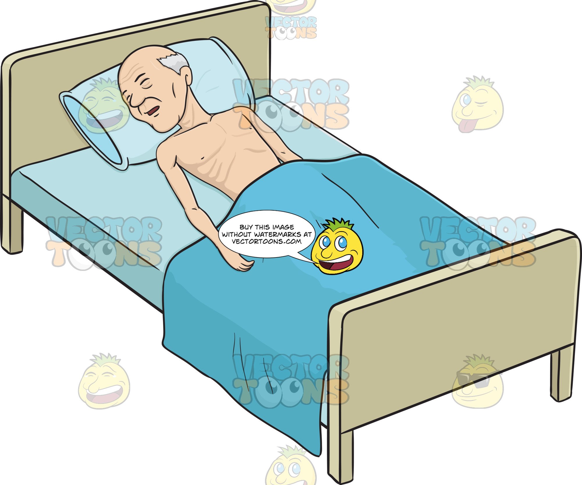 Men clipart hospital bed. Bald old man in