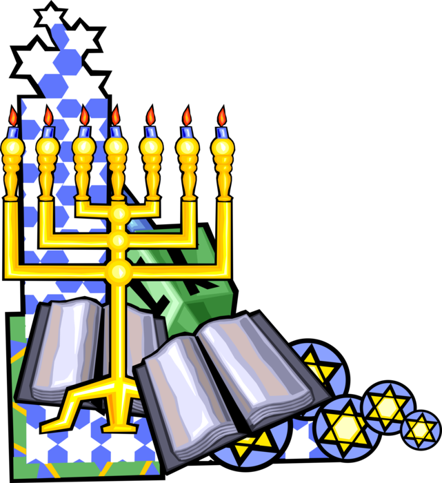 Lampstand with hebrew text. Menorah clipart candelabra