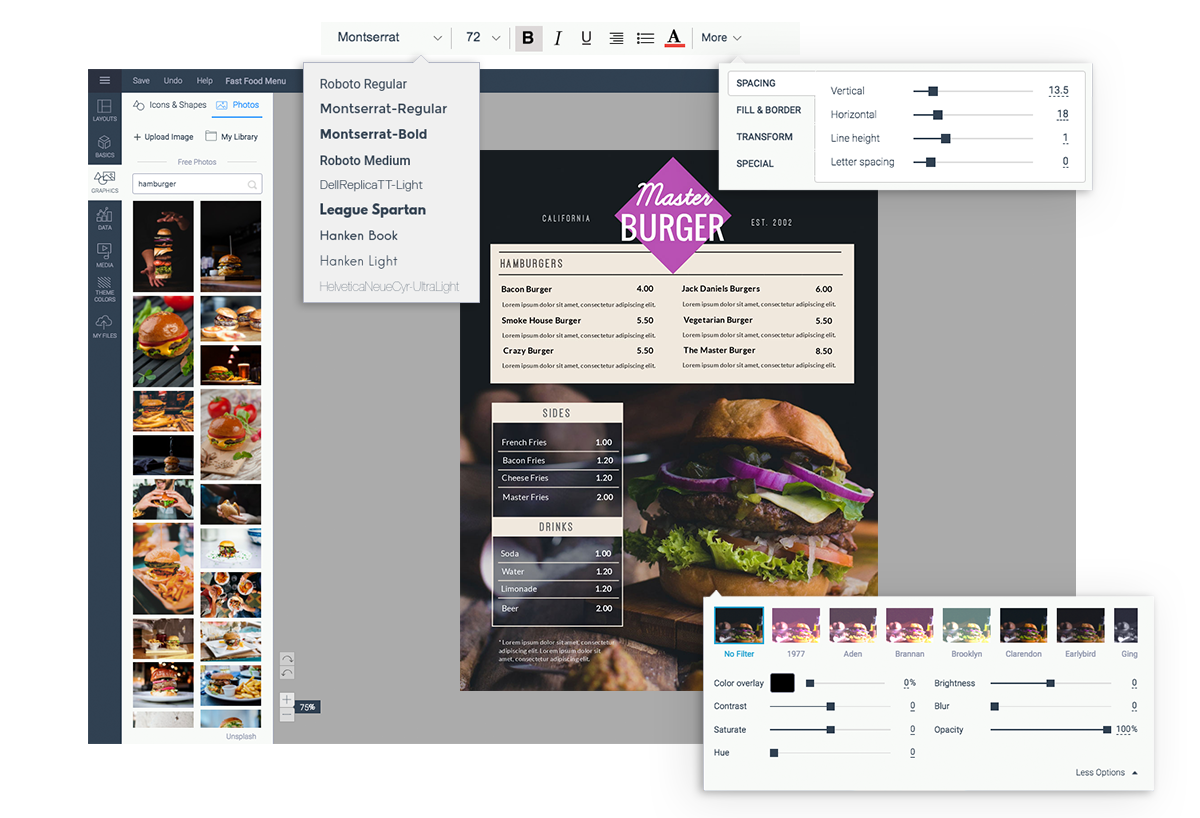 Free maker creator visme. Menu clipart fine dining