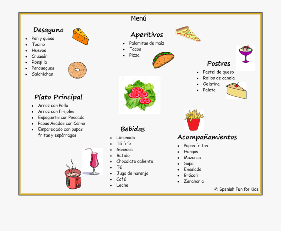 En espa ol de. Menu clipart menu spanish